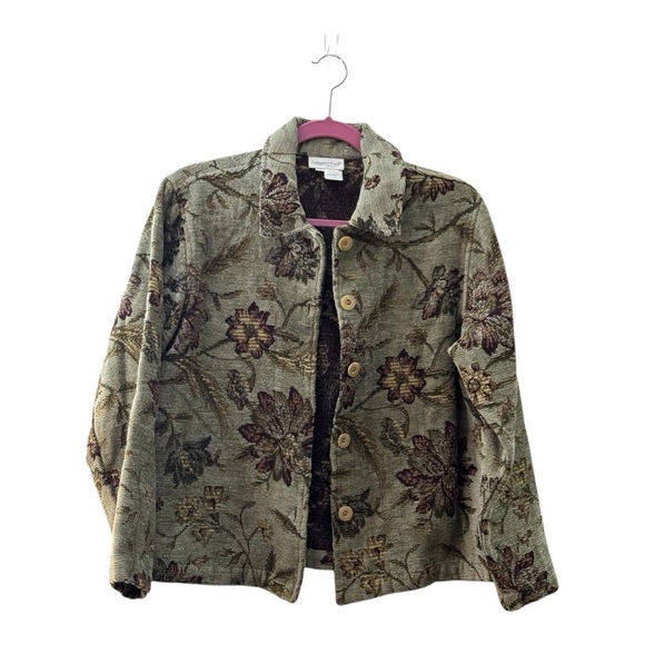 Coldwater Creek Tapestry Jacket Green Floral Chenille Cottagecore - Picture 2 of 5